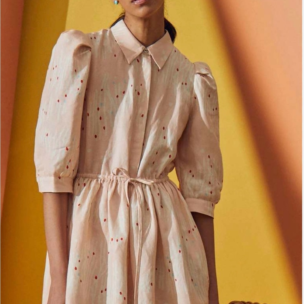 Hunter Bell Peach Midi Dress with Red Accents